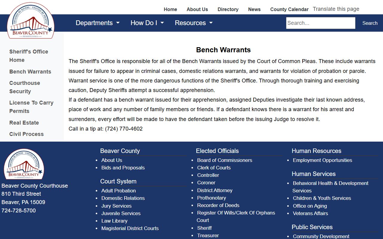 Beaver County bench warrant records after arrest