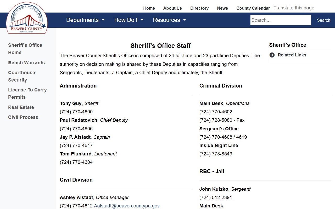 Beaver County Regional Booking Center inmate records contacts