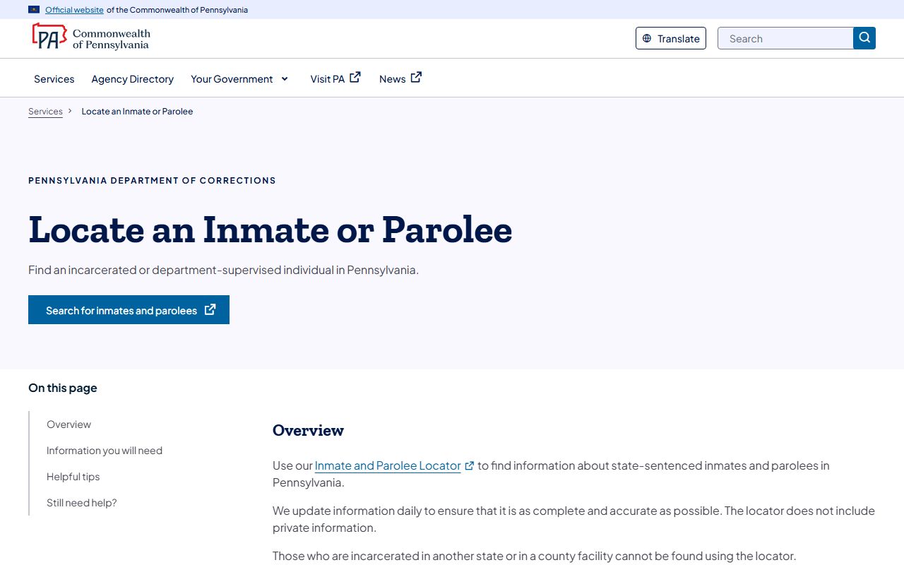 Pennsylvania DOC locator for Beaver County state inmate records